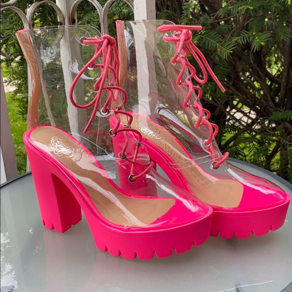 Pink and clear platform boots
